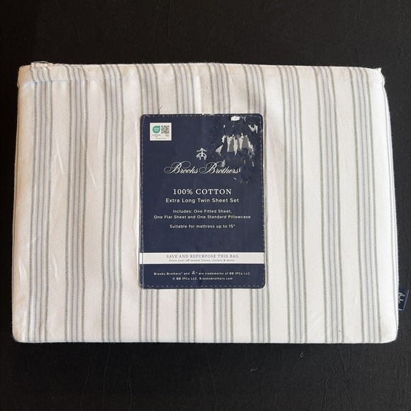 Brooks Brothers Other - Brooks Brothers Twin XL Sheet Set 100% Cotton Grey Striped 15" Deep Mattress